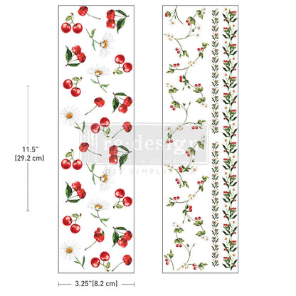 Daisy Cherry Delight Luxe Transfers design on a white background with dimensions.