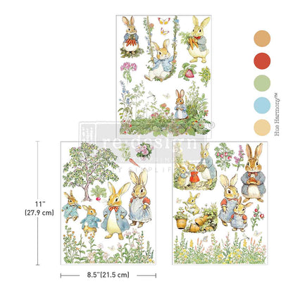 The Cottontail Diaries design shown with dimensions and color swatches.