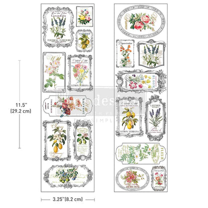 Fleur De Frame Luxe Transfers designs on a white background with dimensions.