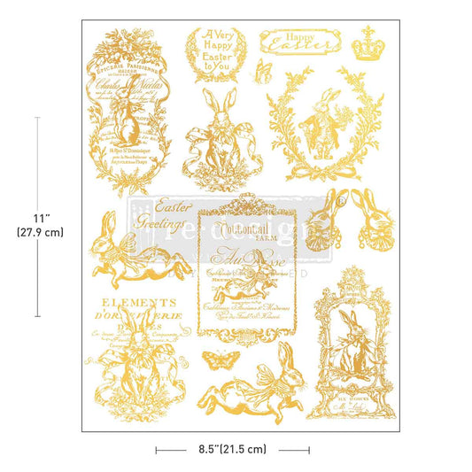 Gilded Spring H2O transfer design shown with measurements on a white background