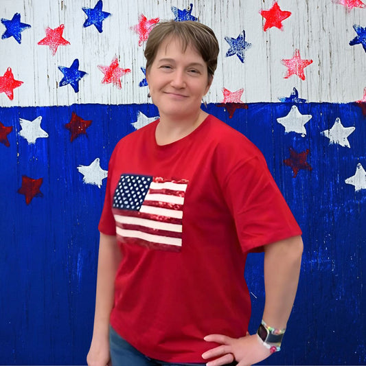 USA Patriotic Sequin American Flag Tee