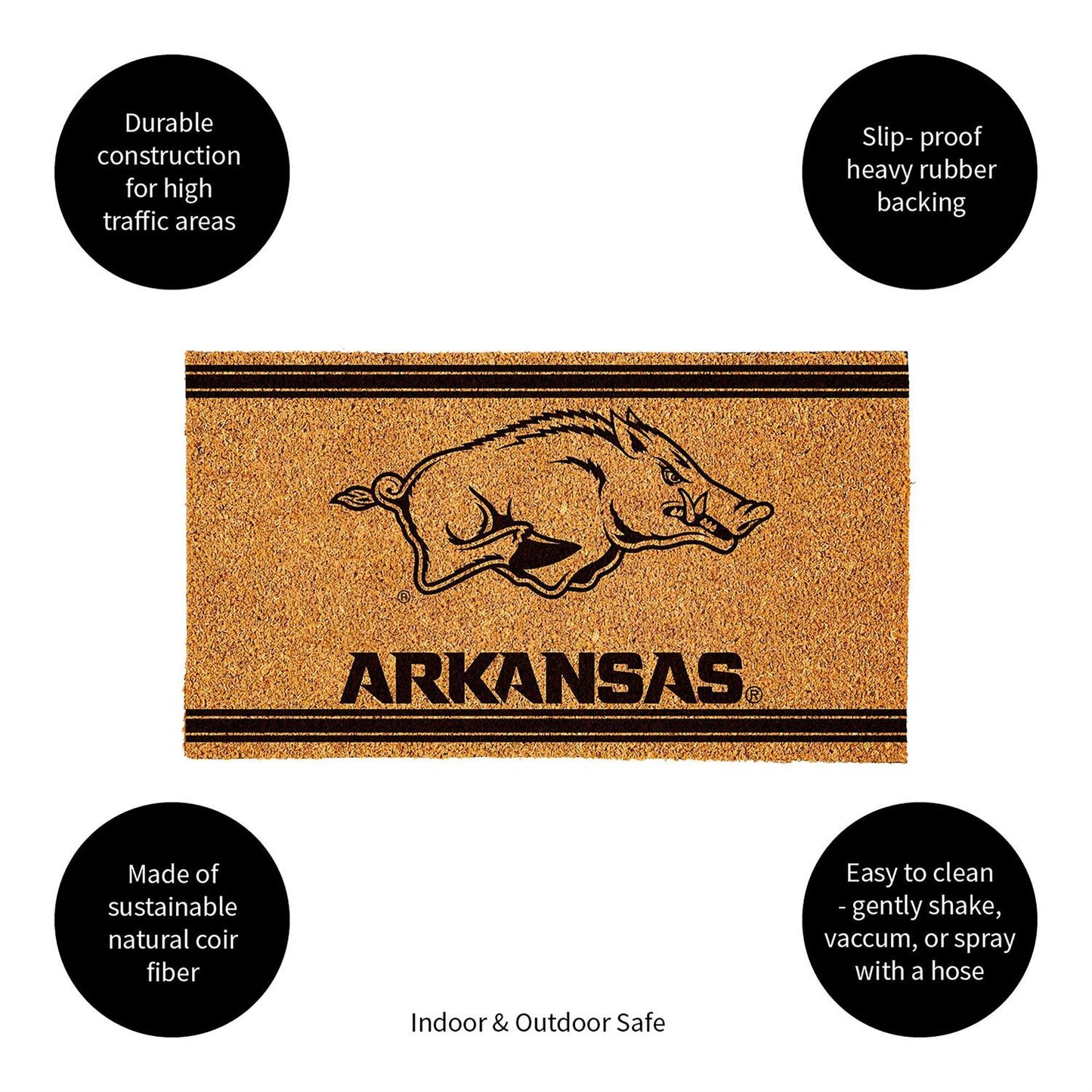 University of Arkansas Black Stripe Coir Mat