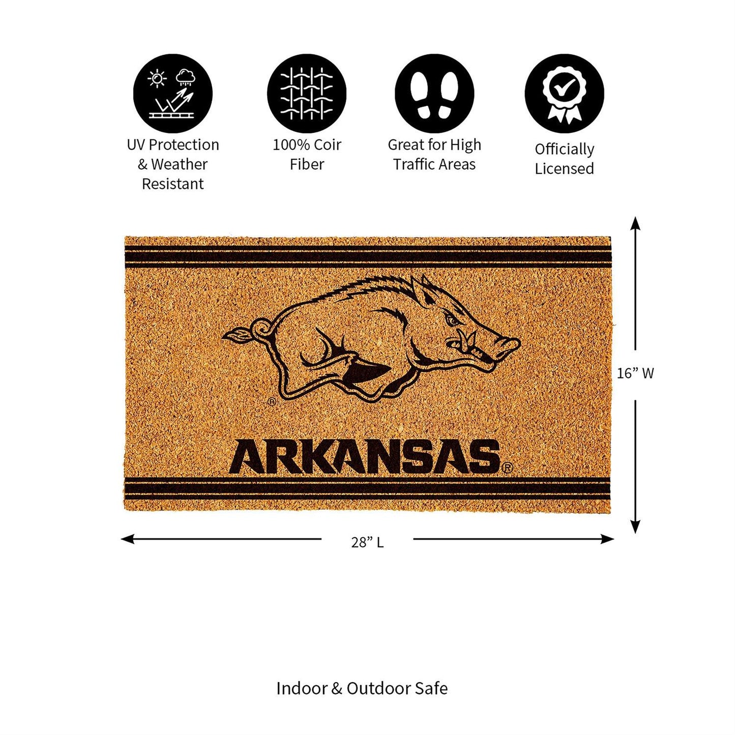 University of Arkansas Black Stripe Coir Mat