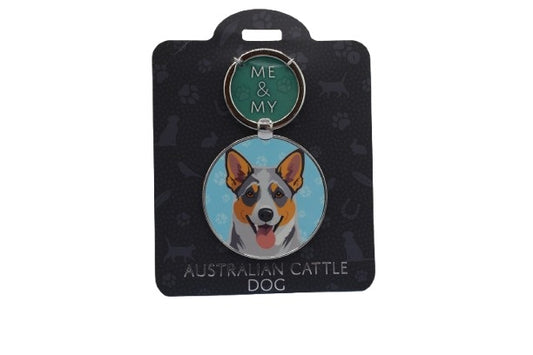 Keychain with Australian Cattle Dog illustration on a black card