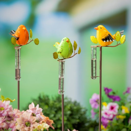 Bird Rain Gauge Garden Stakes