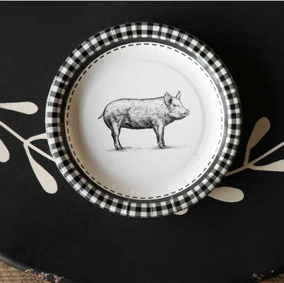 Park Hill Black & White Pig Paper Plates - Pack of 8