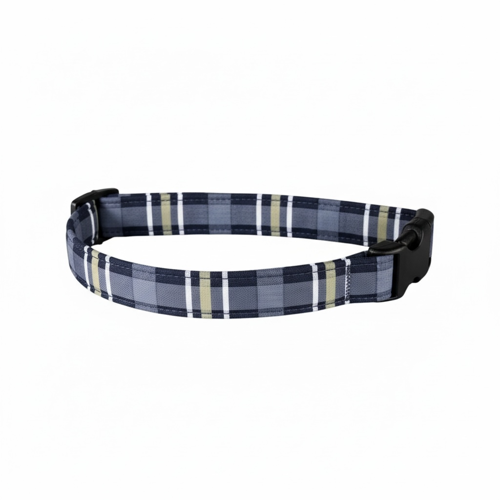 blue plaid dog collar on a white background