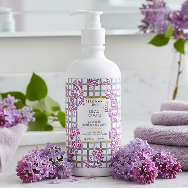 Hand and body wash bottle with floral design