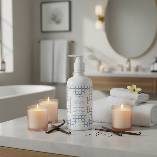 Hand and body wash bottle with geometric pattern 