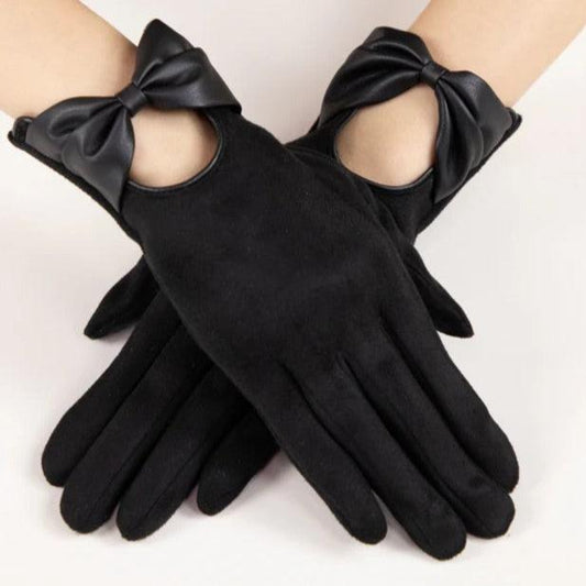 Bow Leatherette Touch Screen Gloves