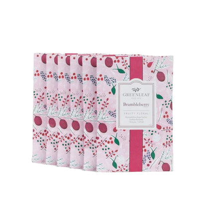 A stack of 6 Greenleaf Brambleberry large sachets on a white background