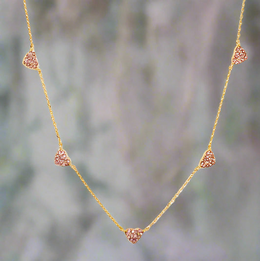 CZ Pave Heart Station Necklace