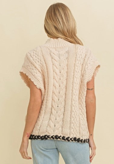 Cable Knit Drop Shoulder Sweater - Cream