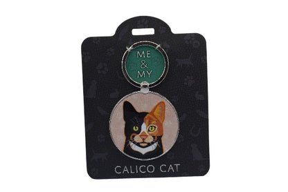 Keychain with a calico cat design on a black card with 'Me & My' branding.