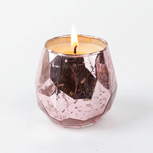 Sweet Grace scented candle in a rose gold mercury glass holder on a white background