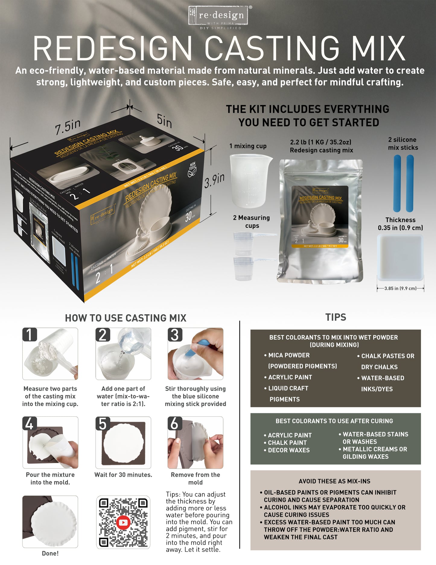 Redesign Casting Mix packaging with usage instructions and product details.