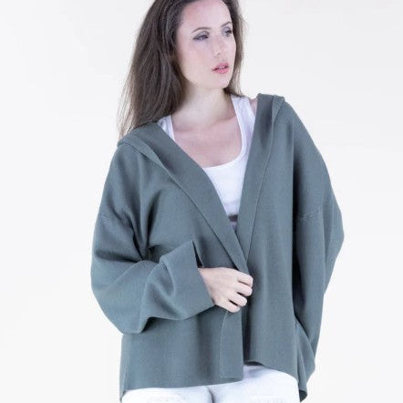 Casual Open Front Hooded Cardigan in Teal