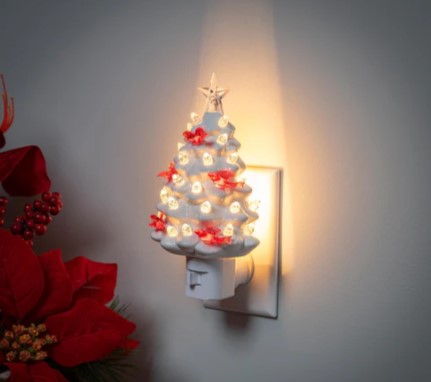 Ceramic Christmas Tree with Cardinals Nightlight