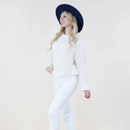 Chenille Sweater with Braid Knitted Sleeve