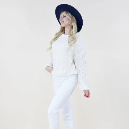 Chenille Sweater with Braid Knitted Sleeve