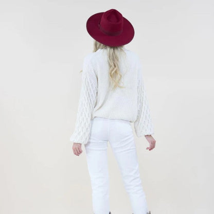 Chenille Sweater with Braid Knitted Sleeve
