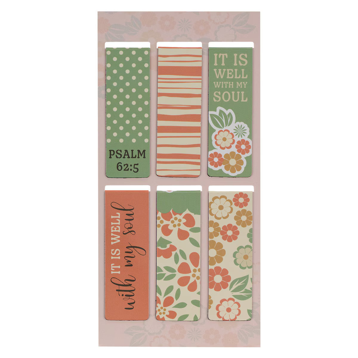 Set of decorative bookmarks with floral and text designs on a white background