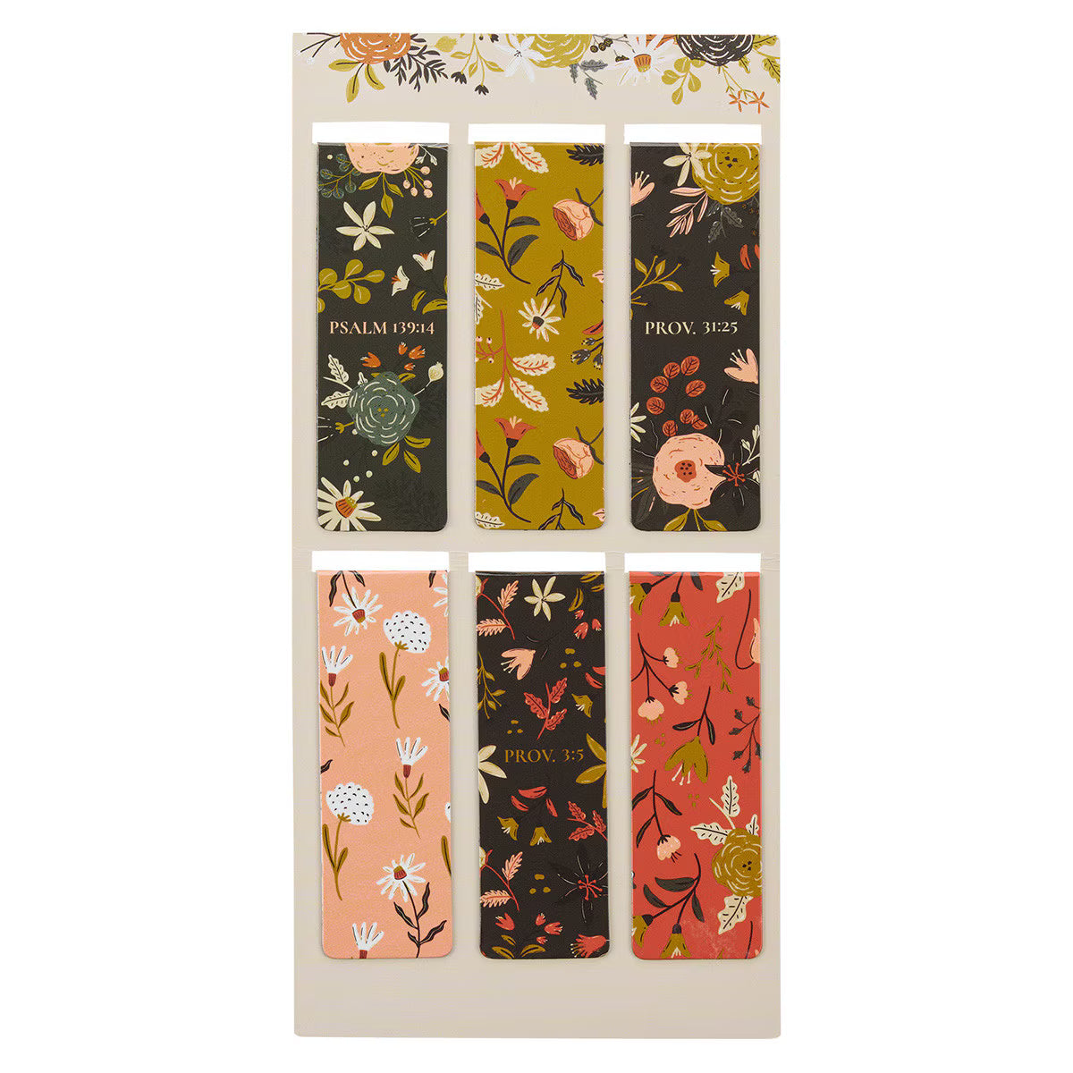 Set of floral bookmarks with text in a decorative box on a white background
