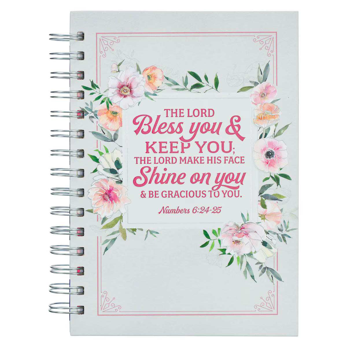 Bless You and Keep You White and Pink Floral Spiral Journal Numbers 6:24-25