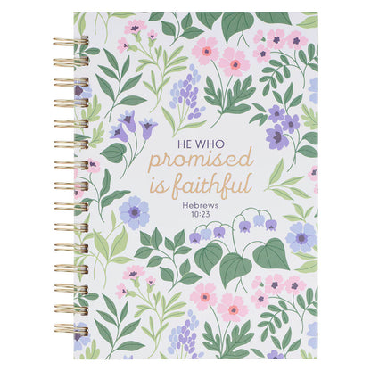 Journal Spiral White Floral He Who Promised Hebrews 10:23