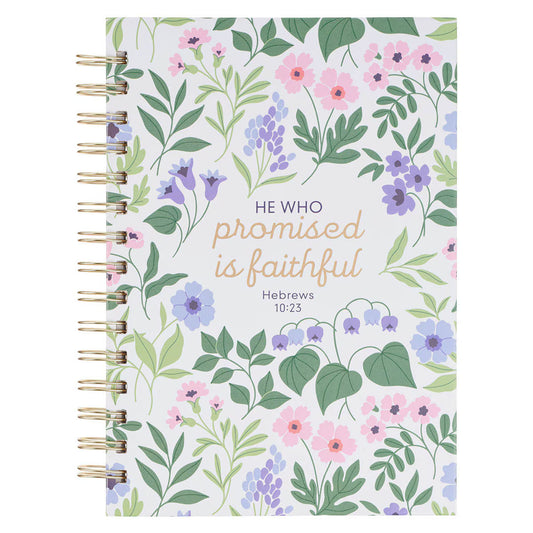 Journal Spiral White Floral He Who Promised Hebrews 10:23