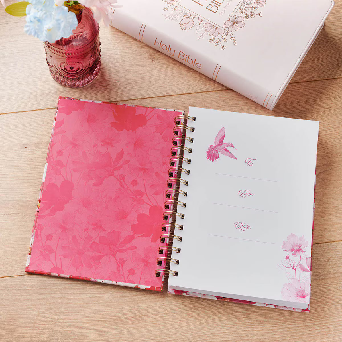 Love Cherry Pink Hummingbird Spiral Journal 1 Corinthians 13:4