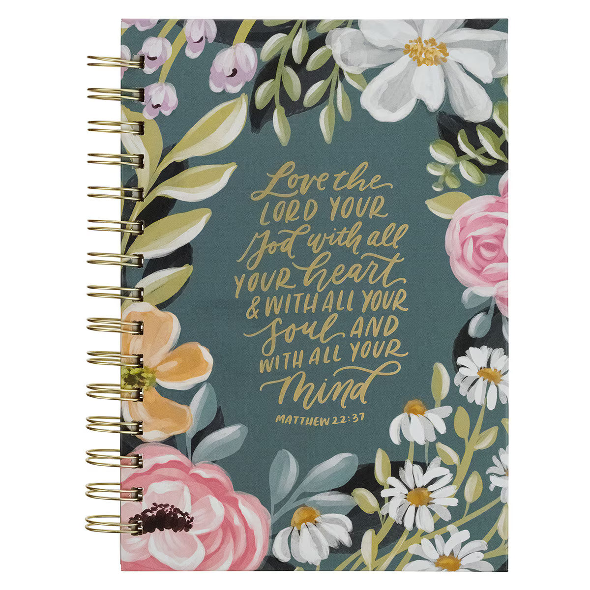 Love the Lord Teal Floral Spiral Journal Matthew 22:37