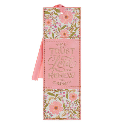Trust Coral Floral Faux Leather Bookmark Isaiah 40:31