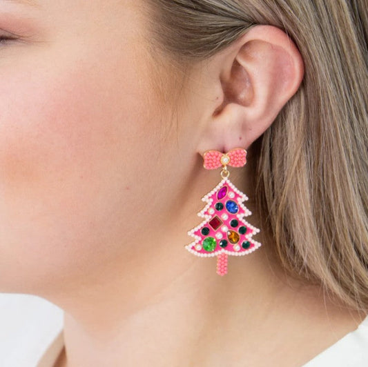 Pink Christmas Tree Earrings