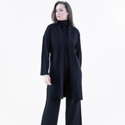 Tight Knit Open Cardigan in Black