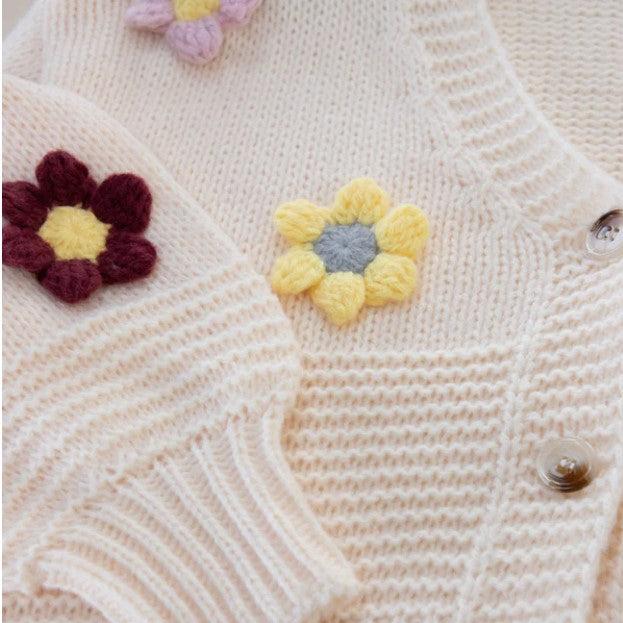 Cropped Cardigan with 3D Flowers