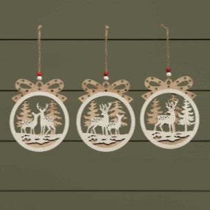 Wood Deer Scene 3D Ornament