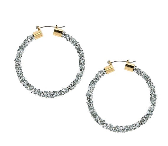Glittered Rhinestone Hoop Earrings