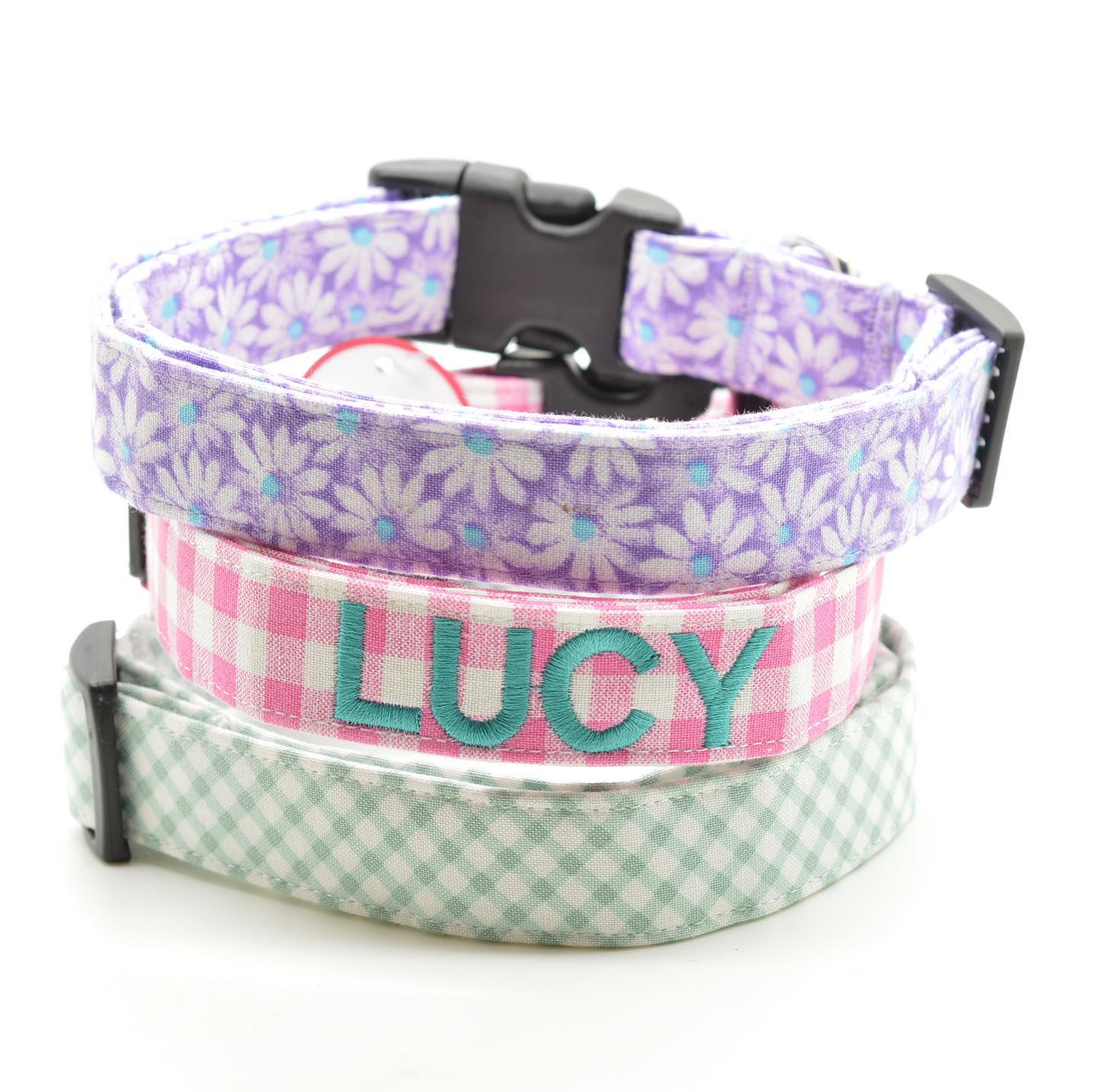 Blue Plaid Personalized Dog Collar