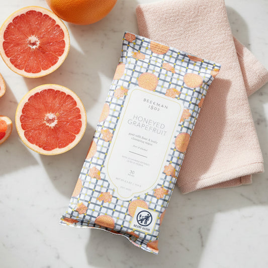 Pack of Beekman 1802 honeyed grapefruit wipes 