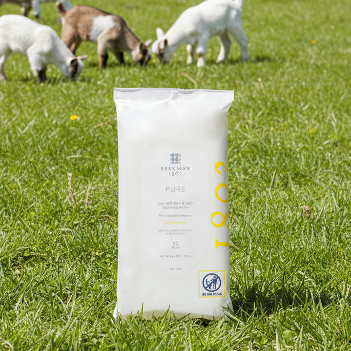 White package of Beekman 1802 Pure Face Wipes