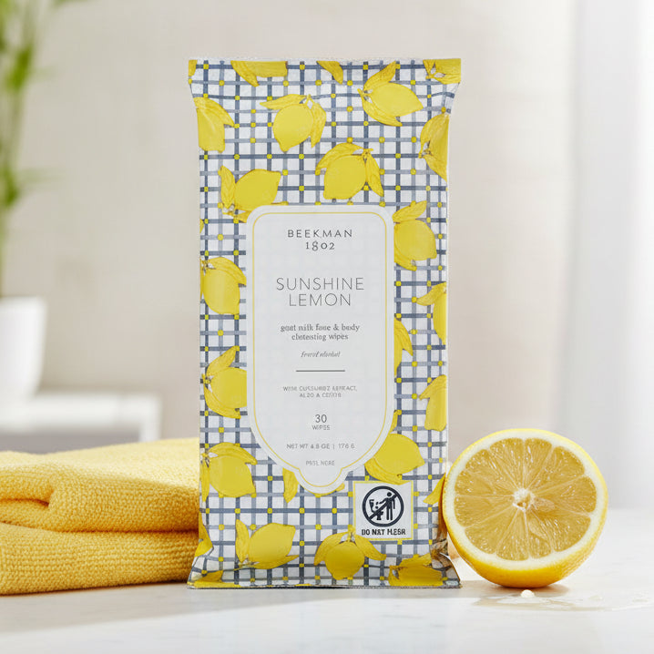 Pack of Beekman 1802 Sunshine Lemon facial wipes