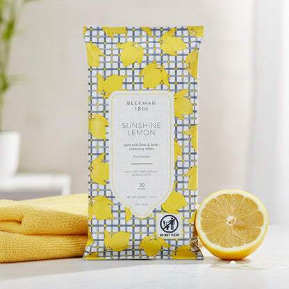 Pack of Beekman 1802 Sunshine Lemon facial wipes