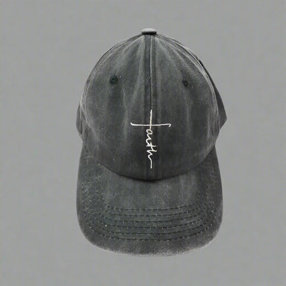 Faith Embroidered Washed Baseball Cap