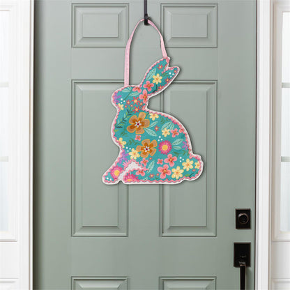 Floral Patterned Bunny Door Decor Hanger