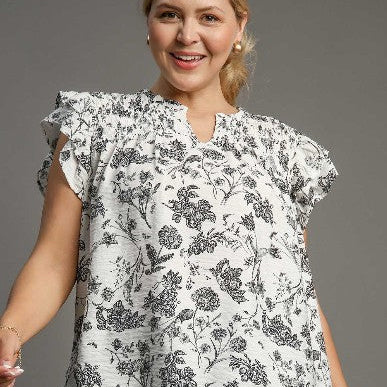 Floral Ruffle Sleeve Blouse Plus Size