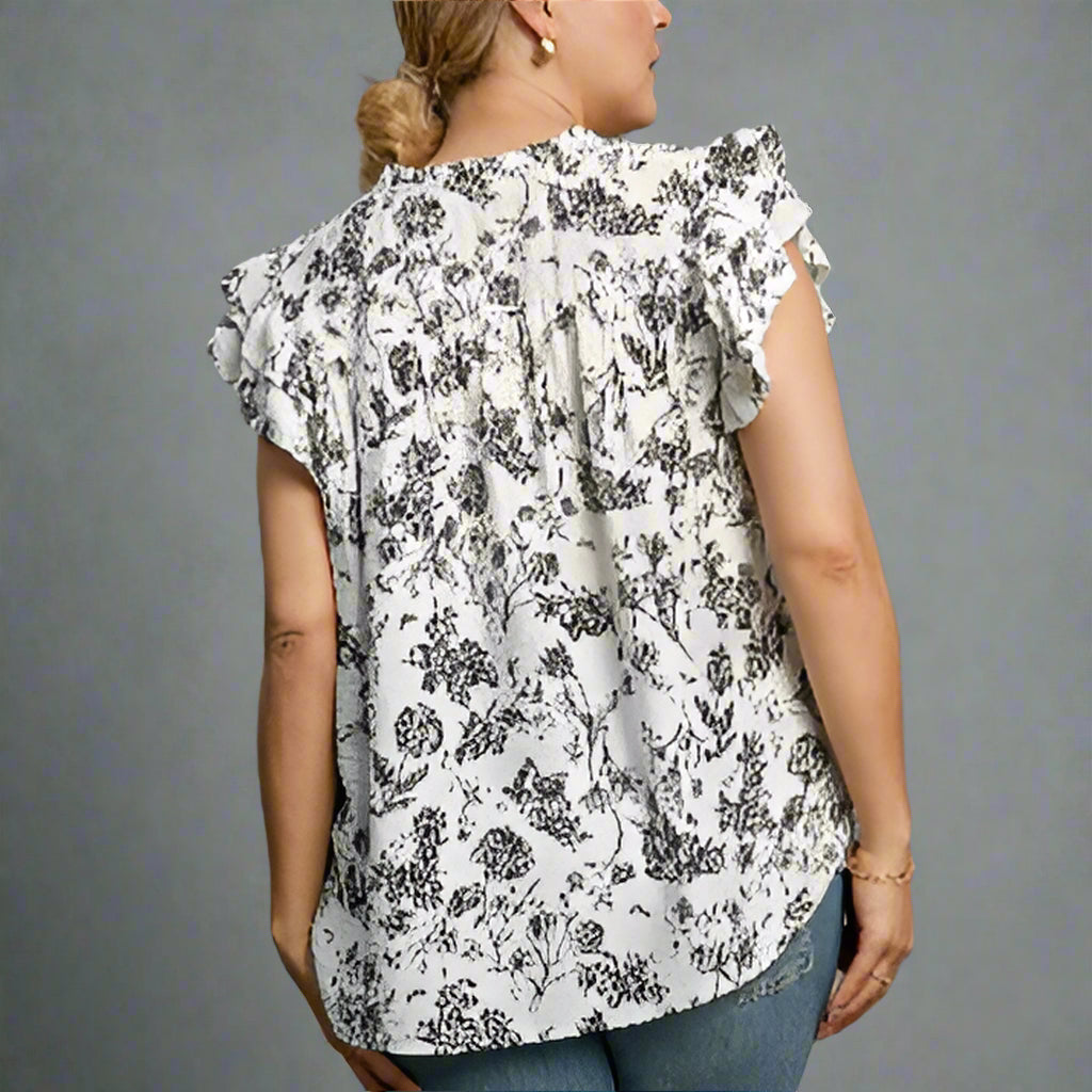 Floral Ruffle Sleeve Blouse Plus Size