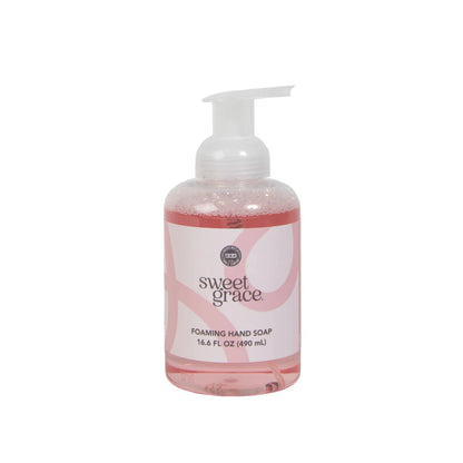 Sweet Grace foaming hand soap bottle with pump on a white background