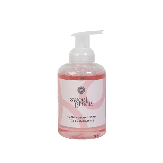 Sweet Grace foaming hand soap bottle with pump on a white background