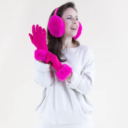 Fuchsia Faux Fur Ear Muffs and Gloves